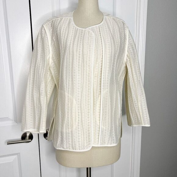 NEW Lafayette 148 NY ivory Open Front Jacket Blazer Size L - Picture 1 of 11